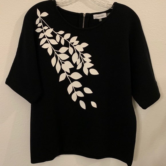 CALVIN KLEIN GRAPHIC Black Short Sleeve Sweater -M - Picture 2 of 9